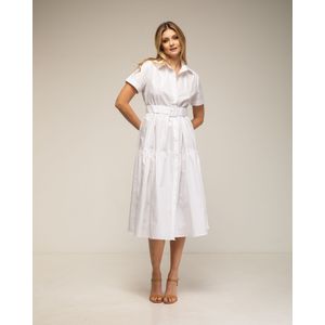 Midi Overhemdjurk - Korte Mouwen - Ruches en Riem