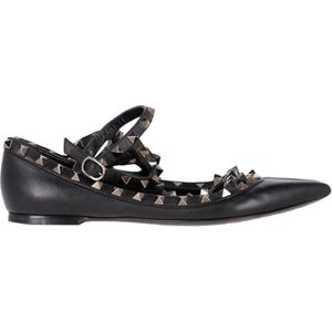 Valentino Garavani Rockstud Gevangen Straps Ballerina's in Zwart Leer