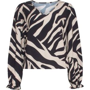 Smashed Lemon - Zebra Print V-hals Top - Zwart en Off-White