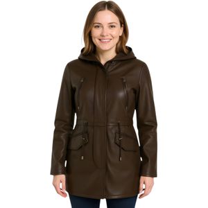 Dames - Bruine - Cairns - Leren Parka - Met Capuchon