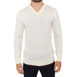 Ermanno Scervino Heren Off White Wool Blend V-hals Pullover Sweater