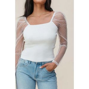 Gestreepte Top met Mesh Mouwen en Poisprint