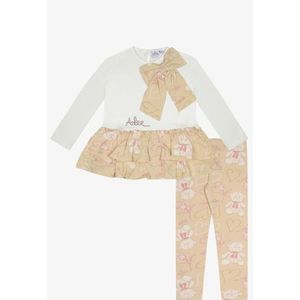Adee - Meisjes Set - Legging - Creme - Beige All Over Print - 2-Delig
