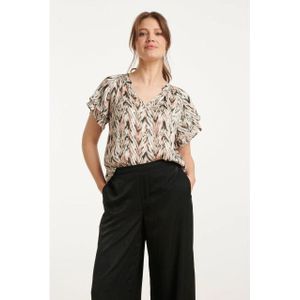 Smashed Lemon - 25079 - Chiffon Top - Grafisch Zigzag Print - Wit Roze Zwart