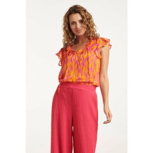 Smashed Lemon - Chiffon Frilly Top - Oranje - Roze - Lurex