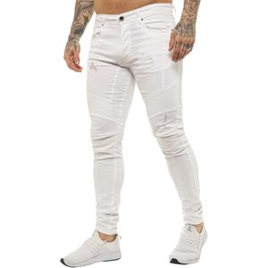 Enzo - Skinny Stretch Biker Denim Jeans - Wit
