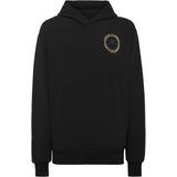 Hoodie - Zwart - Katoenmix - Gevoerde Capuchon - Opgenaaide Patch