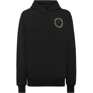 Hoodie - Zwart - Katoenmix - Gevoerde Capuchon - Opgenaaide Patch