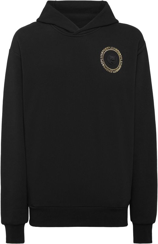 Hoodie - Zwart - Katoenmix - Gevoerde Capuchon - Opgenaaide Patch