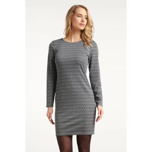 Smashed Lemon - Geometrische Jurk - Navy-Wit - Korte Jurk - Lange Mouwen