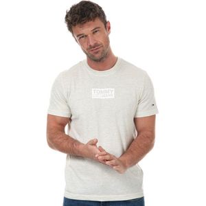 Tommy Hilfiger - T-Shirt - Wit gemêleerd - Heren - Met Logo in Ton sur Ton Rechthoek