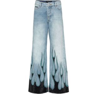 Philipp Plein - Denim Skater Fit Broek - Blauw - Strass Vlam