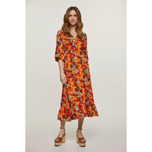 A-lijn jurk - Bloemmotief - Midi - Ruches - V-halslijn