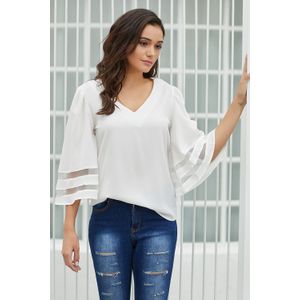 Witte V-hals 3/4 Mouw Heer Meh Bloue