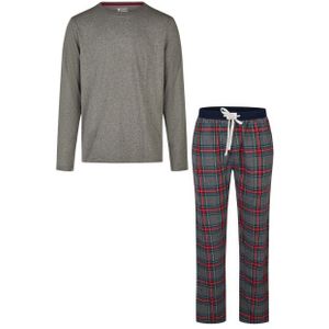 Happy Shorts Heren kerst pyjama set shirt + broek grijs/rood geruit flanel