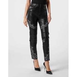 Philipp Plein - Leather Biker Broeken Paisley - Zwart - Heren - Leer