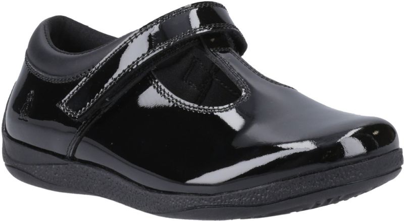 Hush Puppies Caitlin T-Bar Leren Meisjes Zwarte Schoenen, Zwart, 10 UK