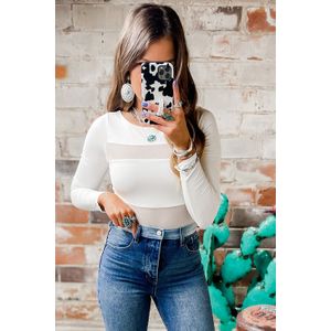 Aangesloten Lange Mouwen Top met Doorzichtige Paneel