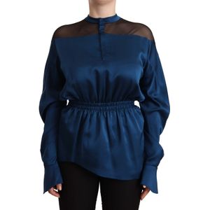 Masha Ma Zijden Satijnen Blouse Hoge Hals Lange Mouwen