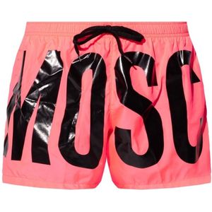 Moschino - Korte Zwemshort - Felroze - Merkprint Logo