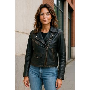 Brando - Secunda - Leren Jas - Zwart - Bikerstijl - Dames