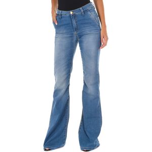 Lange denim broek gedragen effect met uitlopende zomen 70DBF0273 vrouw