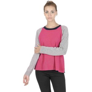 Crown Of Edinburgh Cashmere Damessweater Met Ronde Hals Coe 0016 Fuschia/Cream