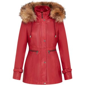 Dames - Rode - Leren Parka - Northwich - Met Capuchon