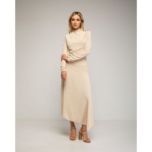 Jerseyjurken - Midi-jurk - Lange Mouwen - Rimpels opzij - Asymmetrische Rok met Volants