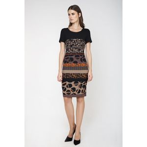 Jurk - Korte Mouwen - Zwart - Allover Print - Aansluitend Silhouet