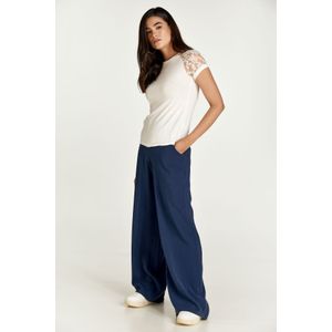 Top - Ecru - Korte Mouwen - Stretch Jersey - Ronde Halslijn