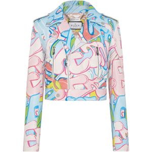 Philipp Plein - Cropped Boxy Biker Jacket - Veelkleurig - Lamsleer