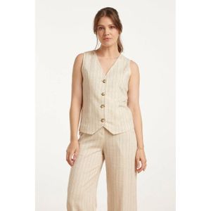 Smashed Lemon - 25128 - Linnen Waistcoat - Sandkleurig - Gestreept