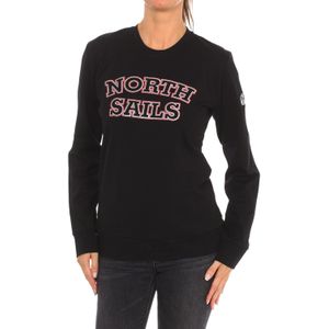 North Sails - Geribbelde Ronde Hals Sweater - Zwart - Dames - Katoen