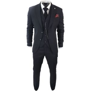 Heren - Klassiek 3-delige - Effen Zwarte Pak