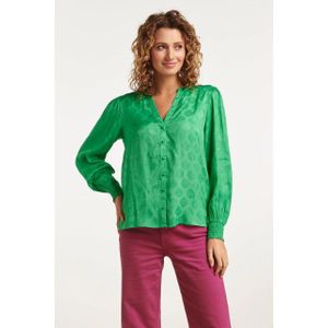 Smashed Lemon - 23677 - Satijnen Blouse - Groen - Ornament Print
