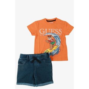 Guess - Kids Set - Organic Orange - T-shirt met Print en Short van Denim