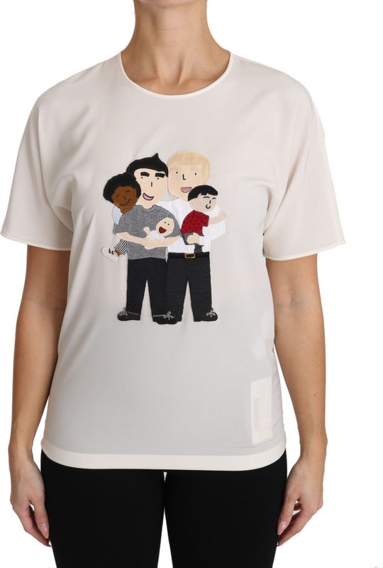 Dolce & Gabbana Dames Witte Zijden Stretch #dgfamily T-shirt