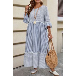 Gestreepte Maxi Jurk met Kanten Rand