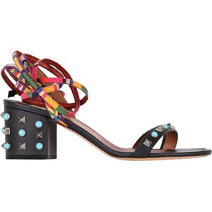 Valentino Garavani Rockstud Tie-Strap Blokhakken in Zwart Leer