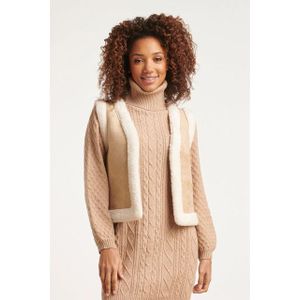 Smashed Lemon - Warm Suede Vest - Beige - Korte Vest met Faux Fur Voering