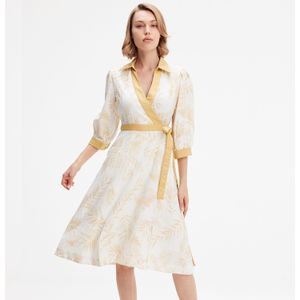 Bi-material wrap jurk met tropische print