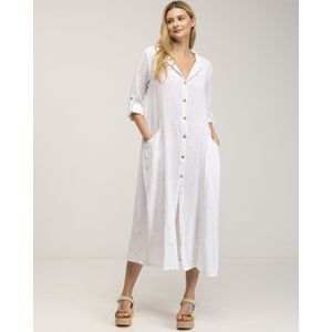 Maxi - Overhemdjurk - Linnen - Mao Hals - Met Zakdetails