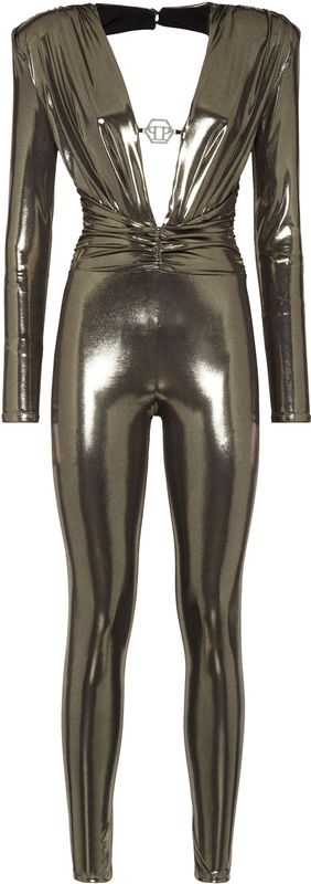 Philipp Plein - Padded Shoulder Lamé Jumpsuit - Geel - Dames