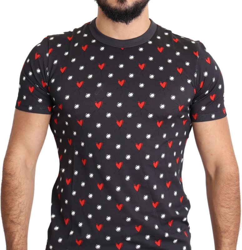 Dolce & Gabbana - Grijs - T-shirt - Katoen - Heren - Veelkleurig met Hartprints