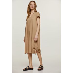Midi Jurk - Beige - Met Strikdetail