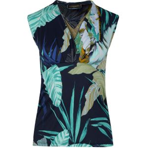 CONQUISTA - Mouwloze Faux Overslagtop - Navy - Stretchstof