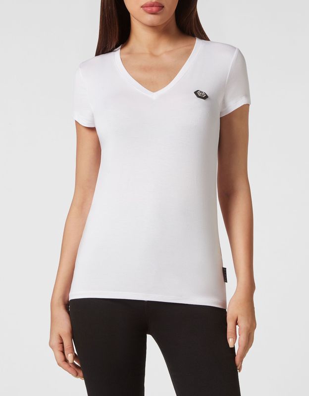 Philipp Plein - T-shirt V-Neck Pure Fit Hexagon - Wit - Dames
