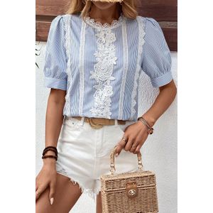 Lace Trim Korte Mouwen Blouse