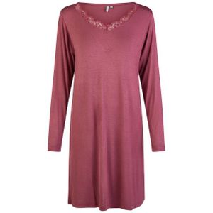 By Louise Dames nachthemd v-hals met kant lange mouw bamboe viscose effen bordeaux